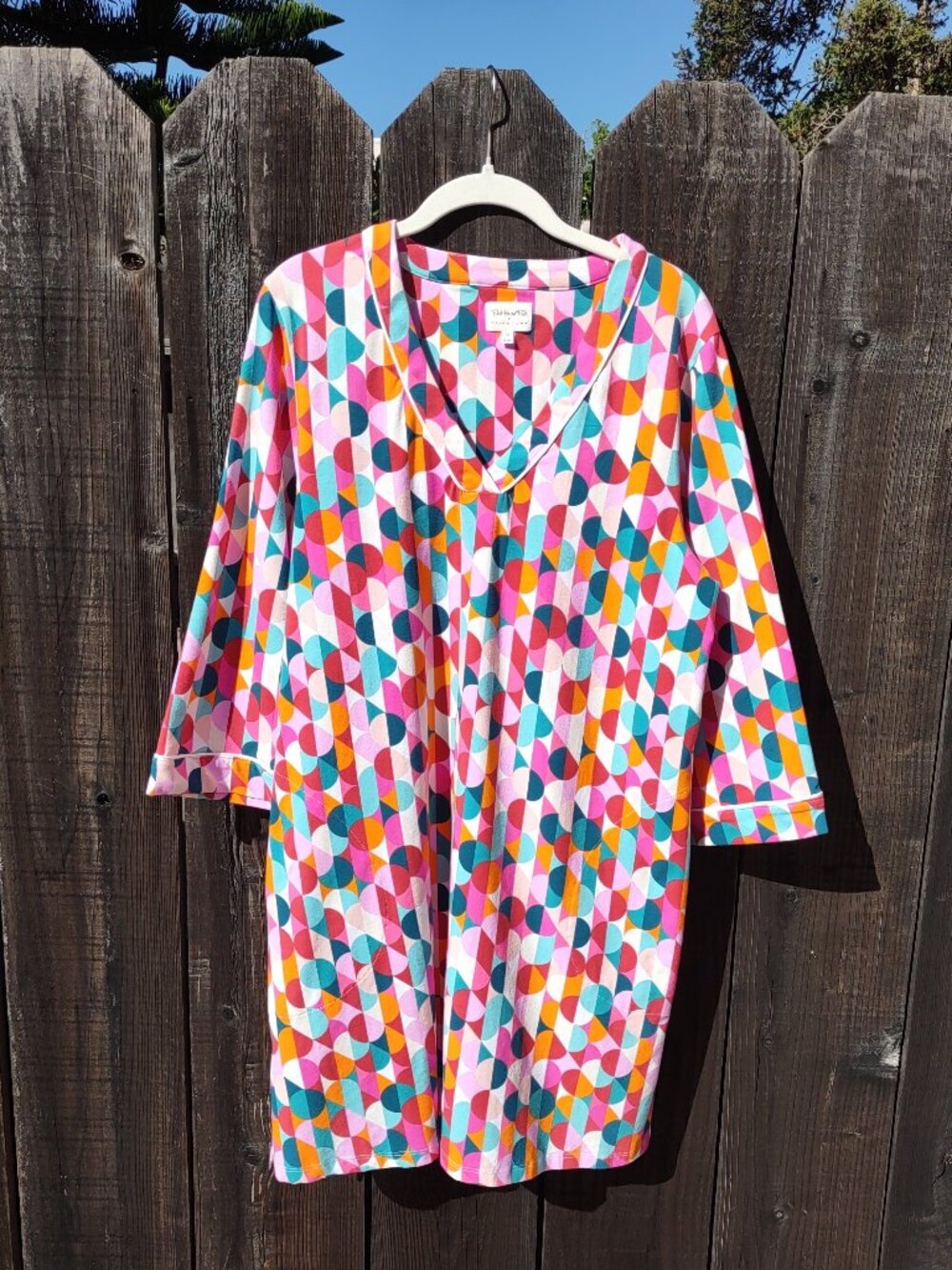 BedHead x Trina Turk Sleepshirt Lounge Dress Sz Medium Retro Boho Polka Dots Mod - Picture 3 of 12